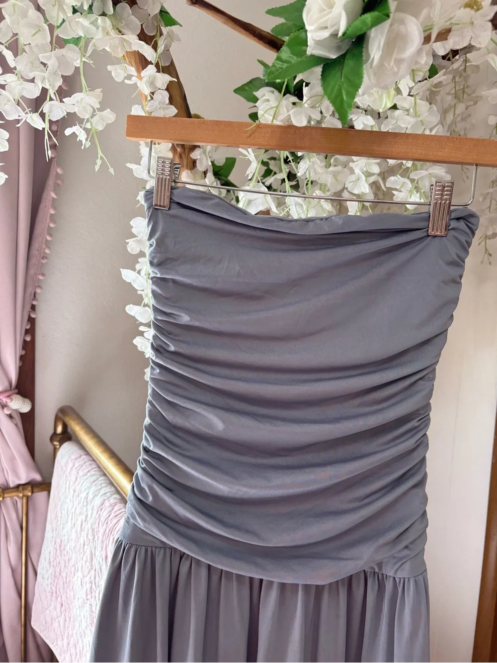 NIA Santal Strapless Ruched Midi Dress in State Blue - Picture 7 of 12